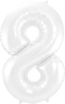 Folieballon 8 jaar metallic wit 86cm