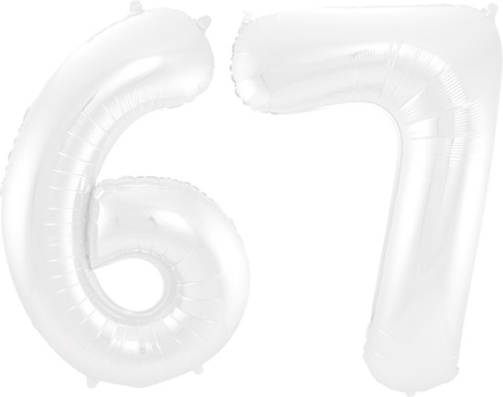 Folieballon 67 jaar metallic wit 86cm