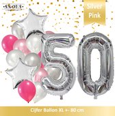 Cijfer Ballon 50 Jaar Zilver Roze White Pearl Boeket * Hoera 50 Jaar Verjaardag Decoratie Set van 15 Ballonnen * 80 cm Verjaardag Nummer Ballon * Snoes * Verjaardag Versiering * Ve