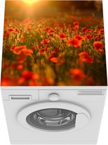 Wasmachine beschermer mat - Oranje gloed over de Klaprozen in het veld - Breedte 60 cm x hoogte 60 cm