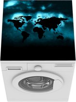 Wasmachine beschermer - Wasmachine mat - Wereldkaart - Zwart - Blauw - 60x60 cm - Droger beschermer