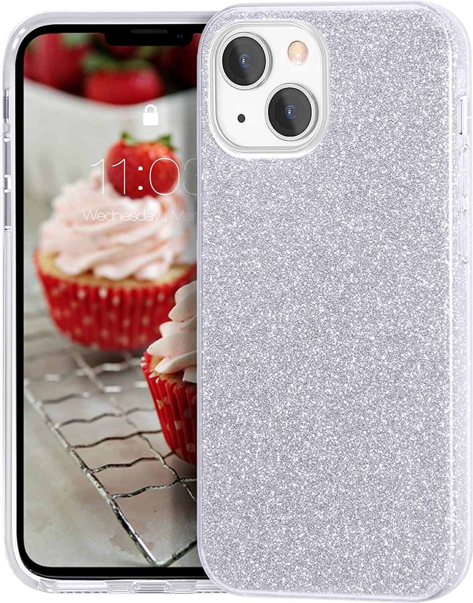 Backcover Geschikt voor Apple iPhone 13 - Zilver - Glitters - Soft TPU