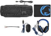 Nedis Gaming Combo Kit | 4-in-1 | Toetsenbord, Koptelefoon, Muis en Muismat | Blauw / Zwart | AZERTY | Frans