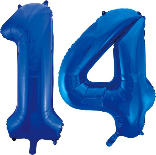 Cijfer folie ballonnen 14 blauw.