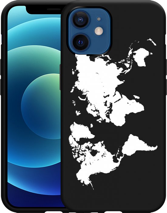 Foto: Hoesje geschikt voor iphone 12 12 pro zwart world map