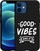 iPhone 12/12 Pro Hoesje Zwart Good Vibes wit - Designed by Cazy