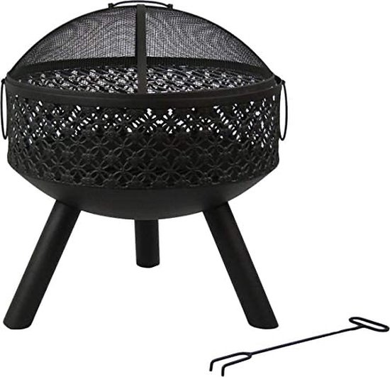 Brasero Extérieur MaxxGarden 75 Cm Noir - Chauffage De Jardin Avec Protection étincelles - Peut Aussi Servir De Grill