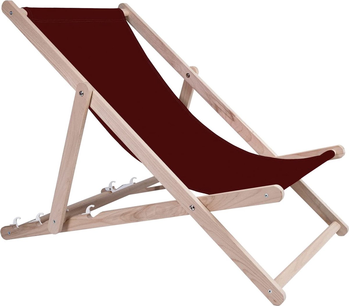 Strandstoel Holtaz Sam - Inklapbaar - Hout - Comfortabele zonnebed - ligbed met verstelbare lighoogte - donkerrood