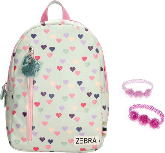 Zebra Rugzak Hearts Mint - schooltas - Rugtas (m) + armbandje