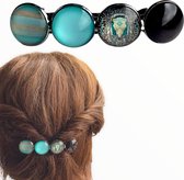 Haarspeld turquoise zwart Hairclip XL glas cabochon haarclip Ibiza style Hairpin.nu
