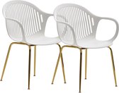 Eetkamerstoelen - Stoelen met armleuningen - Set van 2 - Metaal/kunststof - Wit/goud - 56x60x80 cm