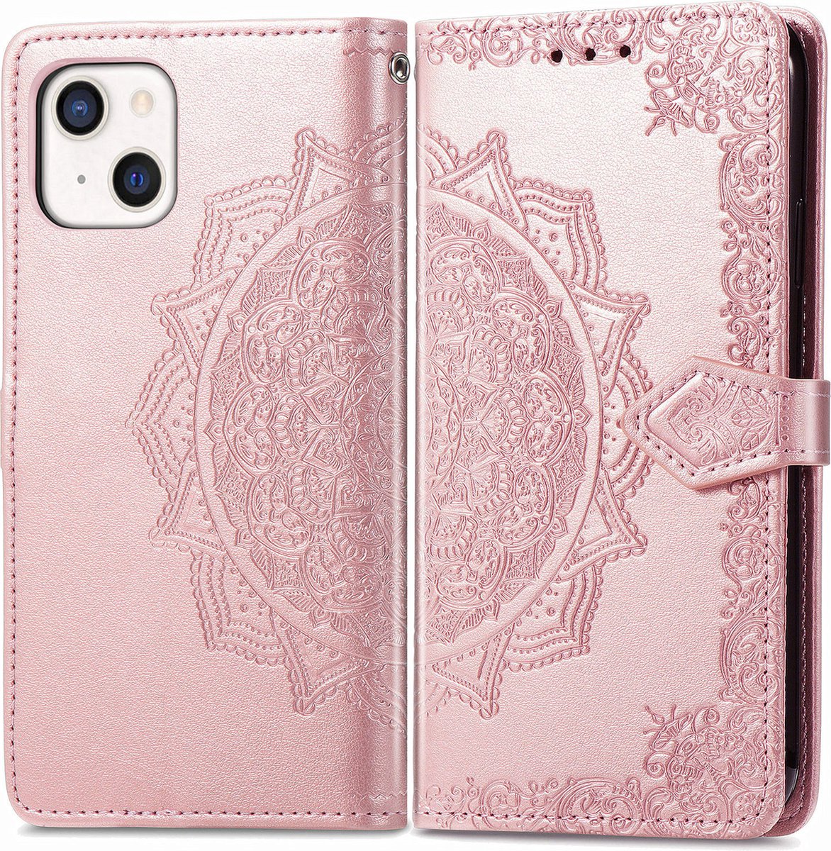 Bookcase geschikt voor Apple iPhone 13 Mini - Roze - Bloemen - Portemonnee Hoesje