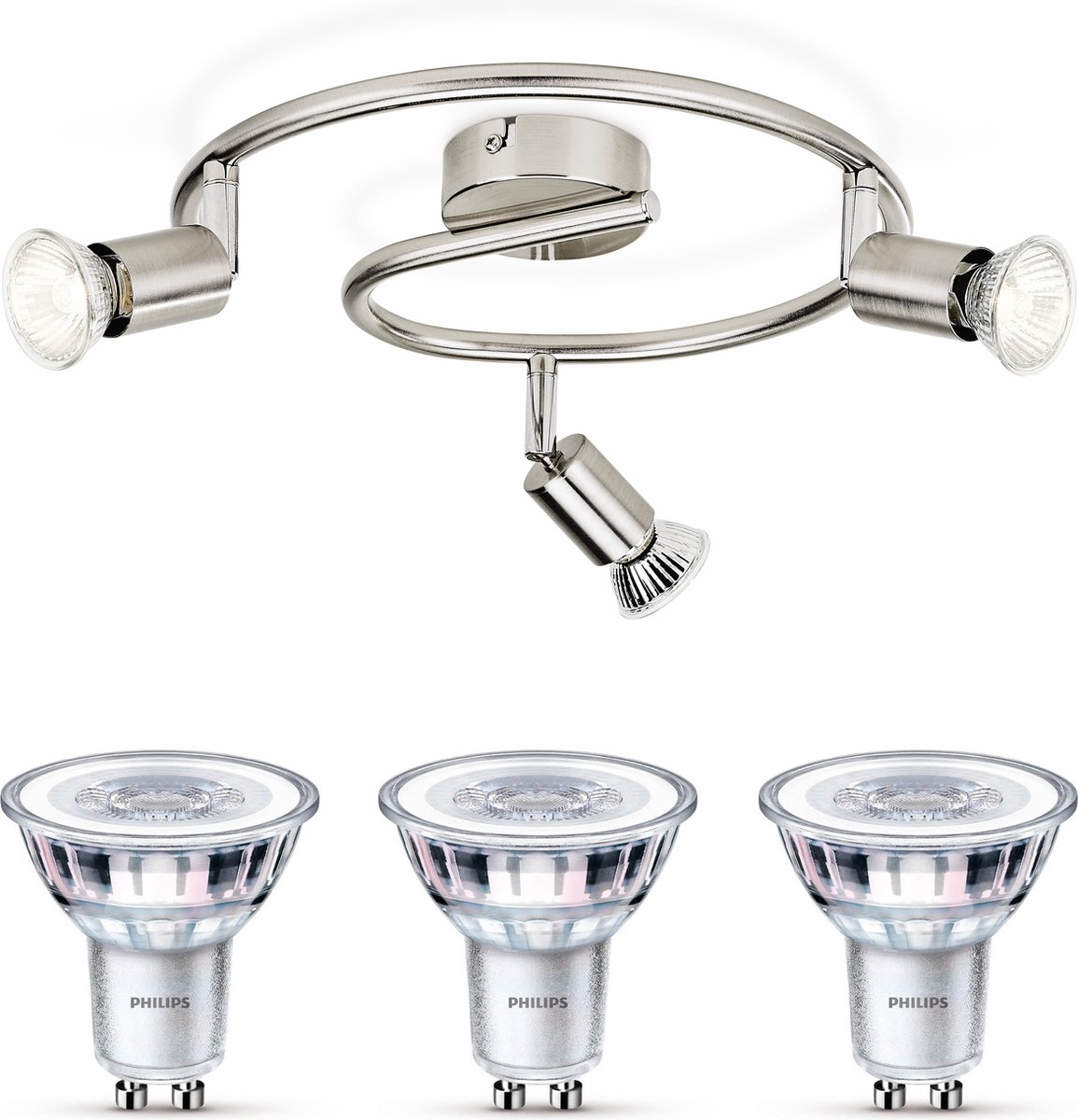 Philips Limbali Opbouwspot met GU10-fitting & Philips LED Spot GU10 50W - LED - Spotjes Opbouw - 3 Lichtpunten - Nickel