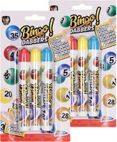 6x Bingo stiften/markers - Blauw - Geel - Rood - Bingo Dabbers