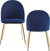 Eetkamerstoelen - Stoelen - Set van 2 - Fluweel - Blauw/goud - 50x53x86 cm
