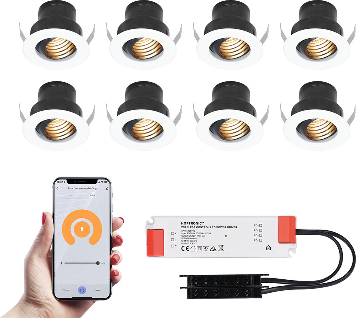 8x Medina witte Smart LED Inbouwspots complete set - Wifi & Bluetooth - 12V  - 3 Watt -... | bol.com