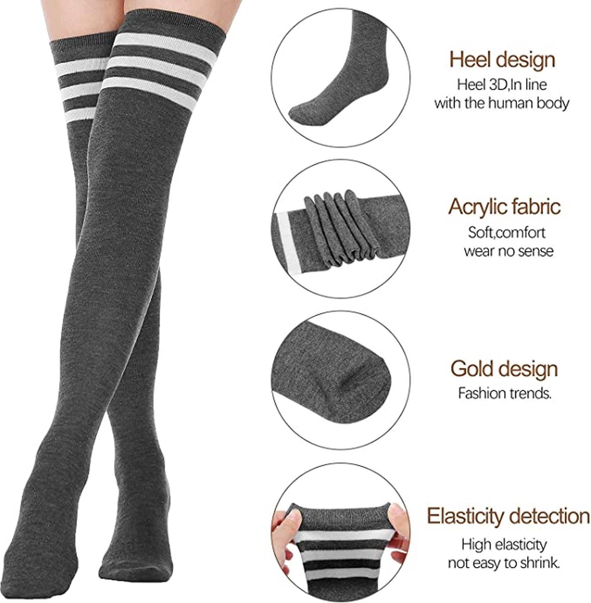 IHLOOTD Schoppersokken, 4 paar Slouch Socks kousen, dames, laarssokken, bootsokken, kniekousen, dames, winter, lange sokken, 2 wit 1 zwart 1 grijs, 43