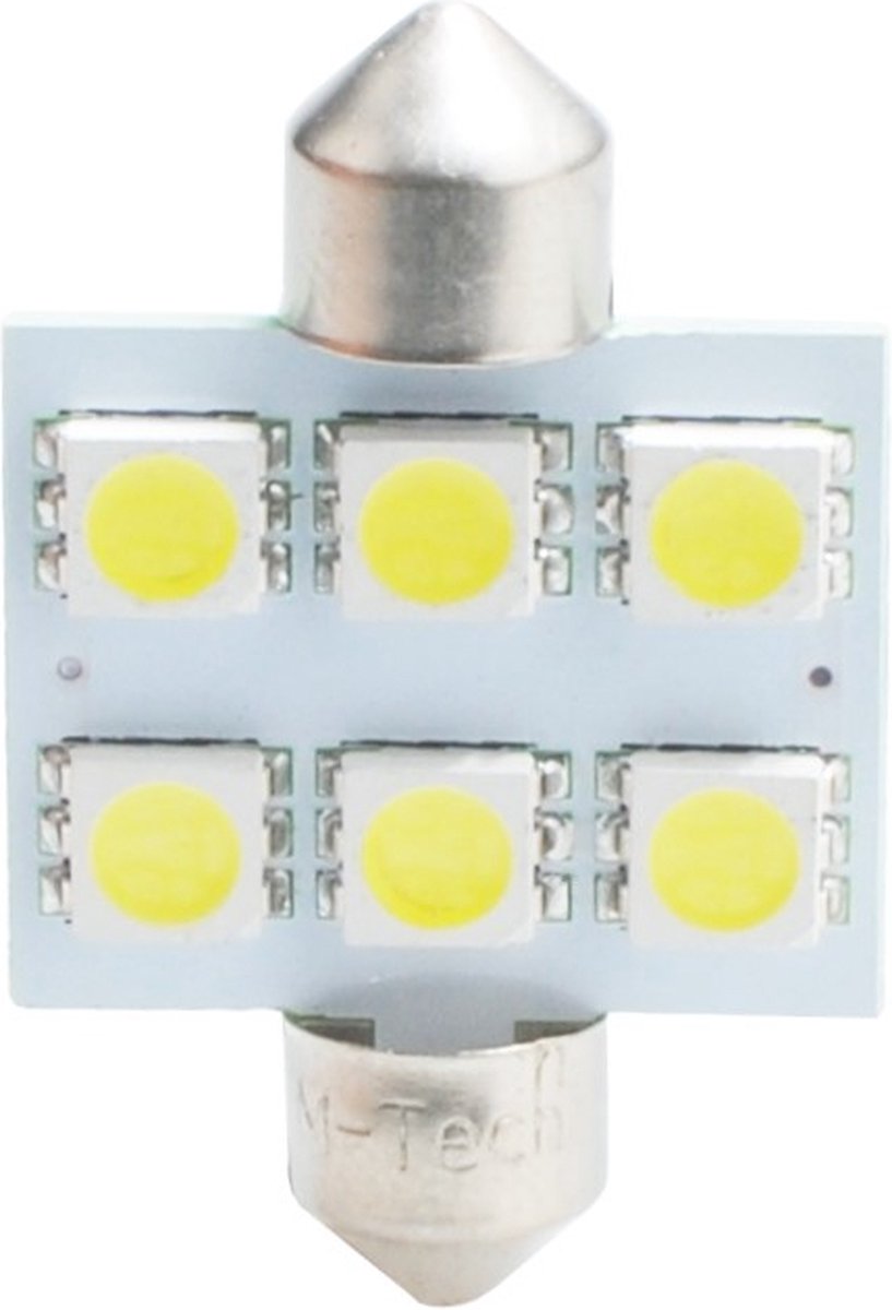 M-Tech LED C5W 12V 36mm - Basis 6x Led diode - Wit - Set