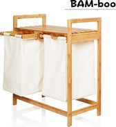 BAM-Boo Wasmand – Wassorteerder 2 vakken – Inclusief Plank – 120L – Lichtbeige – Wit - 100% Duurzaam en Stijlvol