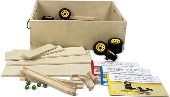 JOIN CLIPS®: 3 in 1 uitbreidingsset - Poppenhuis - Knikkerbaan - Wielen en Draaiers - voor Basis set- PRO en 500 Building planks - educatief - STEAM