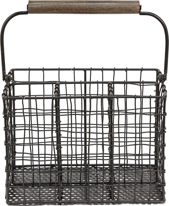 Clayre & Eef Bestekbak 22x14x15 cm Zwart Ijzer Bestekhouder