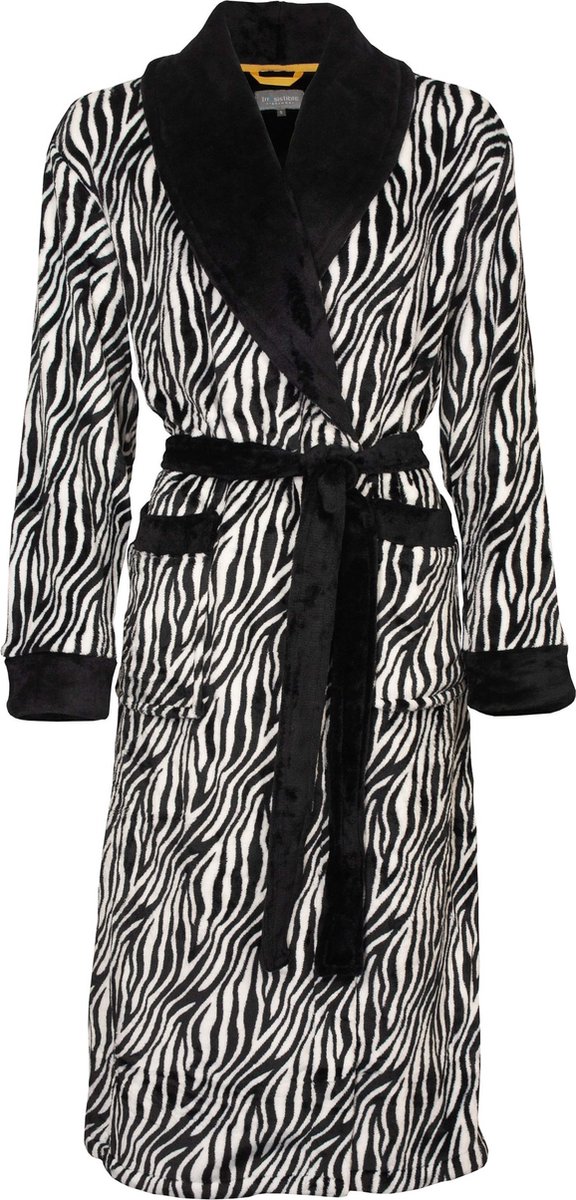 Irresistible Dames Badjas - Fleece - Zebra Zwart/Wit - Maat L