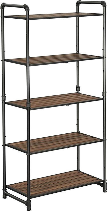 Étagère sur pied VASAGLE avec 5 étagères, bibliothèque, étagère de salle de bain, étagère de cuisine, design industriel, extensible, étagère pour plantes, étagères réglables, 63,8 x 30,5 x 129,5 cm, salon, balcon, vintage BSC26BX