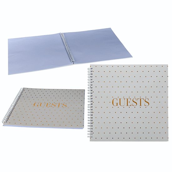 Gastenboek / Album - Gastenboeken - Receptieboek - Bruiloft - Kraamvisite boek - Wit/Goud - Spiraal 24 x 24 cm - 88 blz