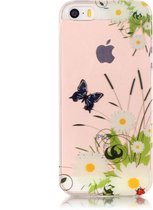 Peachy Doorzichtig Vlinder Madeliefjes iPhone 5 5s SE 2016 TPU hoesje - Wit Groen