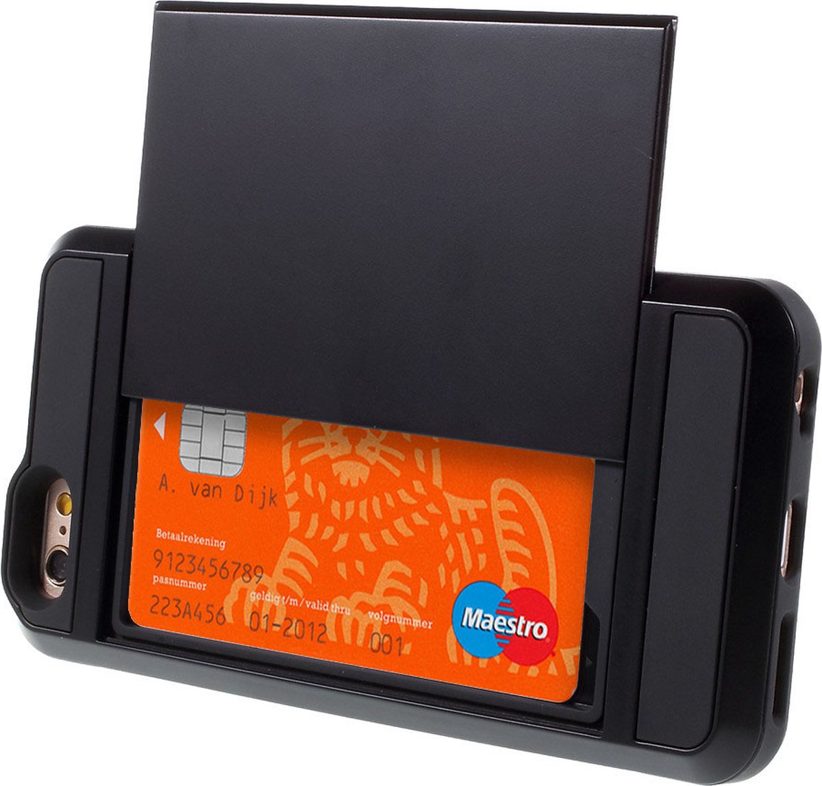 Peachy Secret Pasjeshouder hoesje geschikt voor iPhone 6 Plus 6s Plus hardcase - Portemonnee - Wallet - Zwart