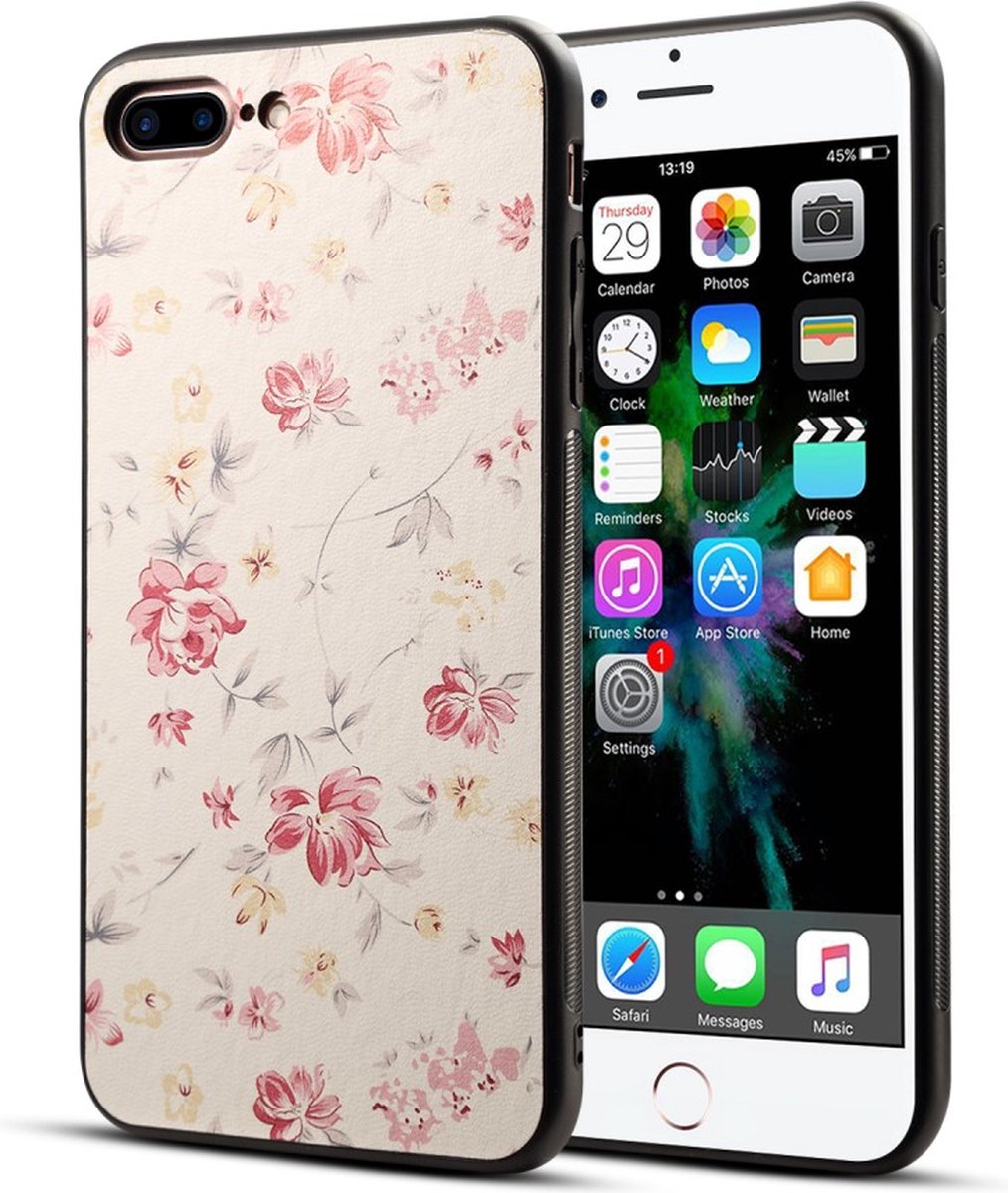 Peachy Klassiek bloemen hoesje geschikt voor iPhone 7 Plus 8 Plus - Pastel roze