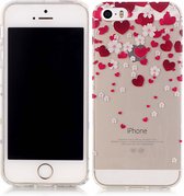 Peachy Hartjes liefde bloemetjes hoesje TPU iPhone 5 5s SE 2016 - Transparant Rood Roze