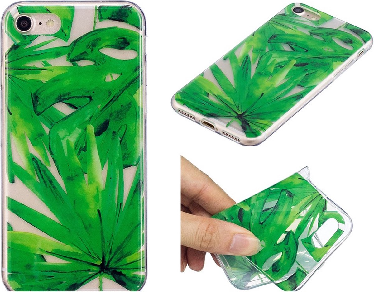 Peachy Tropische bladeren cover TPU hoesje geschikt voor iPhone 7 8 SE 2020 SE 2022 - Doorzichtig Groen