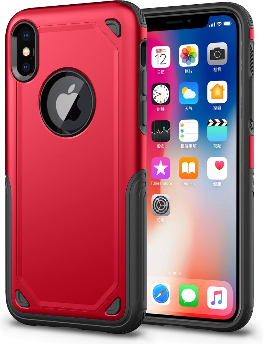 Peachy Shockproof Pro Armor geschikt voor iPhone X XS hoesje - Protection Case Rood Red - Extra Bescherming