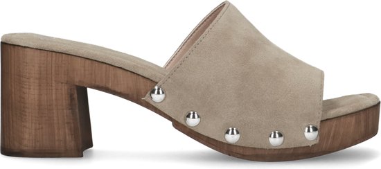 Manfield - Dames - Taupe suède sandalen met hak - Maat 42