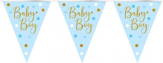 Vlaggenlijn geboorte jongen - Vlaggetjes - Gender reveal - Babyshower - Versiering - Decoratie - Folie - blauw