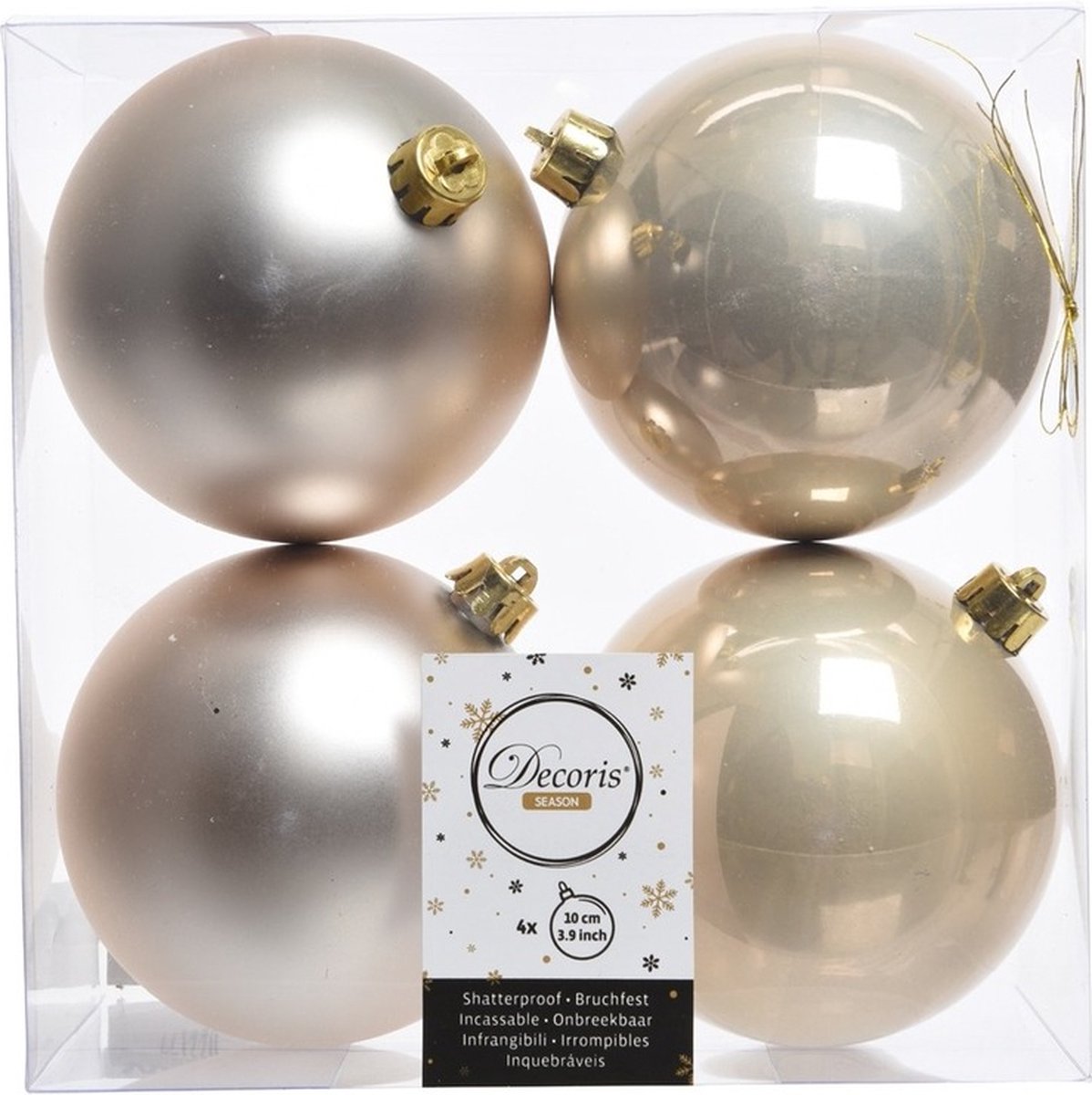 Bol.com Decoris Kerstballen - 4x st - licht parel/champagne - 10 cm - kunststof - kerstversiering aanbieding