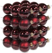 36x Donkerrode glazen kerstballen 4 cm - mat/glans - Kerstboomversiering donkerrood