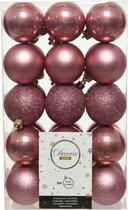 30x morceaux de boules de Noël en plastique vieux rose (velours) 6 cm - Boules de Noël en plastique incassables