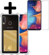 Hoesje Geschikt voor Samsung A20e Hoesje Case Pashouder Cover Siliconen Met Screenprotector - Hoes Geschikt voor Samsung Galaxy A20e Hoesje Met Kaarthouder- Transparant