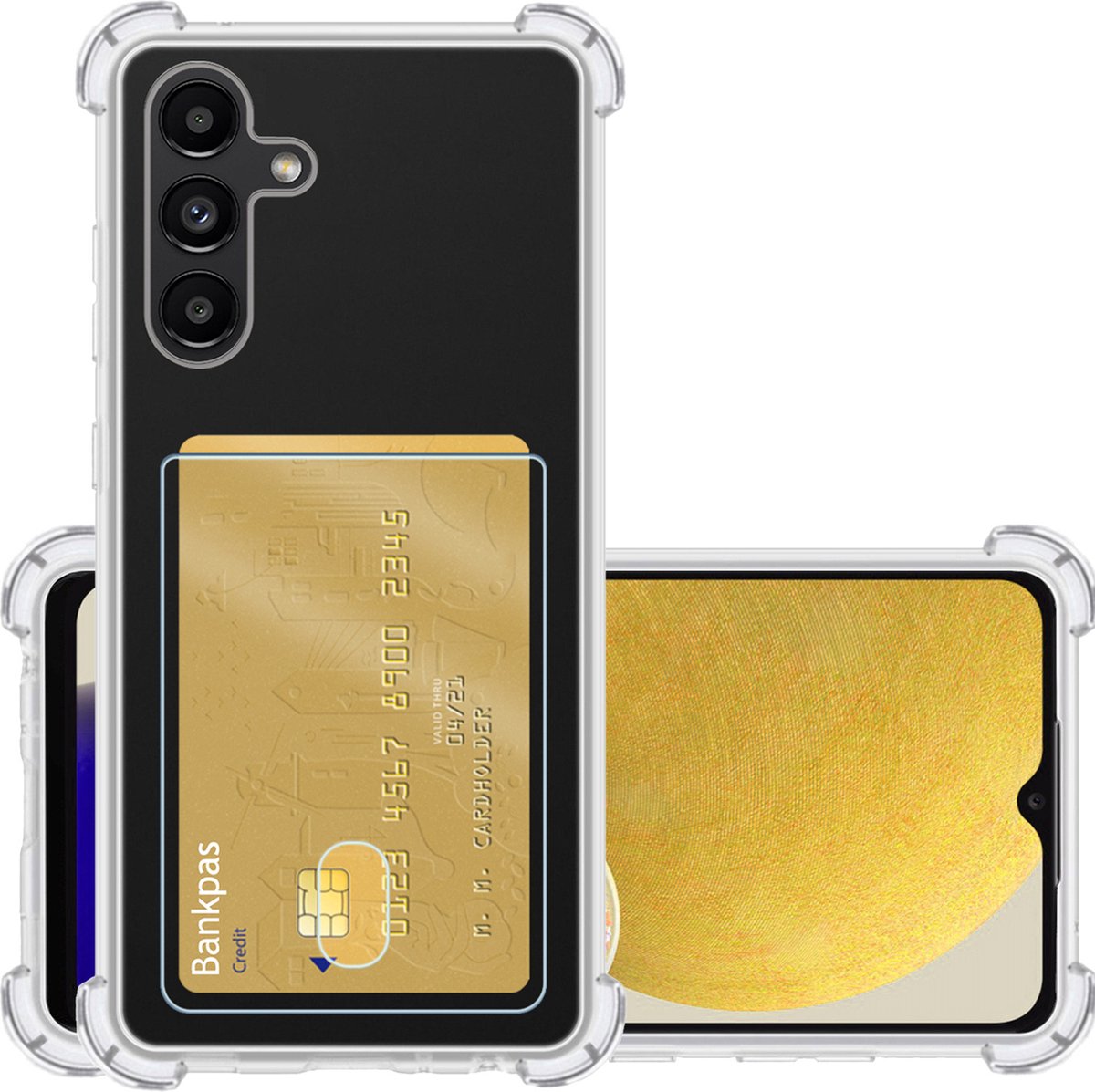 Hoesje - Geschikt voor Samsung Galaxy A13 5G - Met Pashouder en Kaarthouder - Telefoon Hoes Shockproof - Siliconen Case - Back Cover - Shock Proof - Pasjes Houder - Transparant
