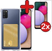 Hoesje Geschikt voor Samsung A03s Hoesje Met Pasjeshouder Siliconen Case Met Kaarthouder Met 2x Screenprotector - Hoes Geschikt voor Samsung Galaxy A03s Hoesje Shock Proof Case - Transparant