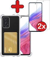 Hoesje Geschikt voor Samsung A53 Hoesje Met Pasjeshouder Siliconen Case Met Kaarthouder Met 2x Screenprotector - Hoes Geschikt voor Samsung Galaxy A53 Hoesje Shock Proof Case - Transparant.