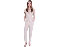 Lichtbeige jumpsuit met blote schouders - John Zack / XL