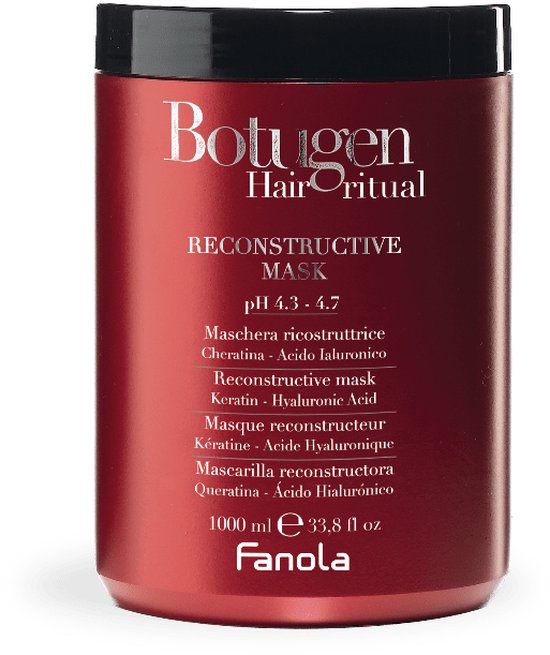 Rode pot met Fanola Botugen Hair Ritual Reconstructive Mask, 1000 ml.