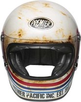 Premier -  Motorhelm - Vintage look - L - Wit/ blauw/ rood