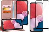 Hoesje geschikt voor Samsung Galaxy A13 4G - Book Case Leer Wallet Cover Portemonnee Pasjeshouder Hoes Roségoud - Full Tempered Glass Screenprotector