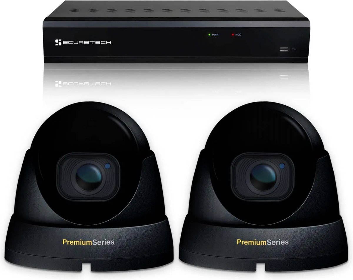 Securetech bekabeld camerabewaking systeem - met 2 beveiligingscamera - zwart - voor binnen & buiten - haarscherp beeldkwaliteit - nachtzicht tot 30 meter - software voor smartphone & pc