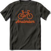 Amsterdam Fiets Stad T-Shirt | Souvenirs Holland Kleding | Dames / Heren / Unisex Koningsdag shirt | Grappig Nederland Fiets Land Cadeau | - Donker Grijs - L