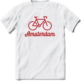 Amsterdam Fiets Stad T-Shirt | Souvenirs Holland Kleding | Dames / Heren / Unisex Koningsdag shirt | Grappig Nederland Fiets Land Cadeau | - Wit - L